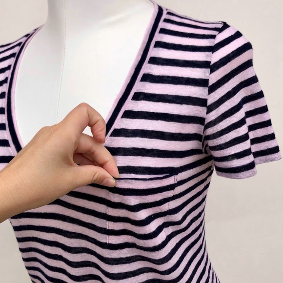 J. Crew Linen V-neck pocket T-shirt in stripe - Picture 8 of 9